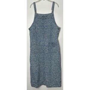 90’s Shaver Lake Denim Overall Dress Size Large Blue Leaf Print Boho Teacher